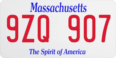 MA license plate 9ZQ907