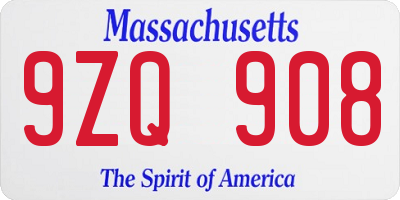 MA license plate 9ZQ908