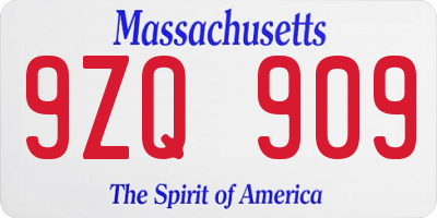 MA license plate 9ZQ909