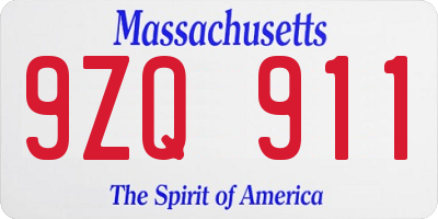 MA license plate 9ZQ911