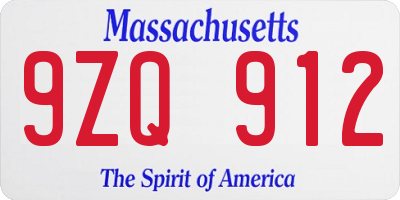 MA license plate 9ZQ912