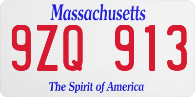 MA license plate 9ZQ913