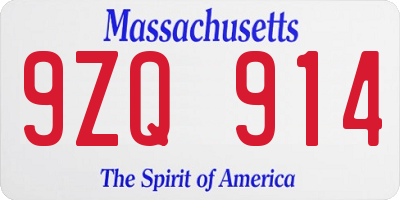 MA license plate 9ZQ914