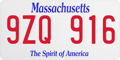 MA license plate 9ZQ916