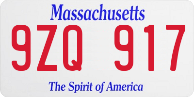 MA license plate 9ZQ917
