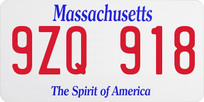 MA license plate 9ZQ918