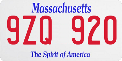 MA license plate 9ZQ920