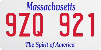 MA license plate 9ZQ921