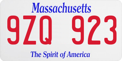 MA license plate 9ZQ923