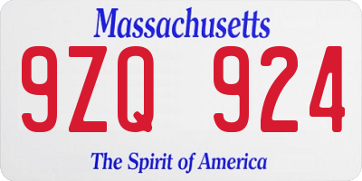 MA license plate 9ZQ924