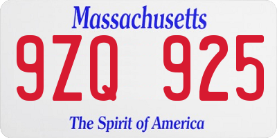 MA license plate 9ZQ925