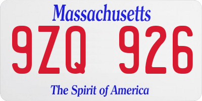 MA license plate 9ZQ926