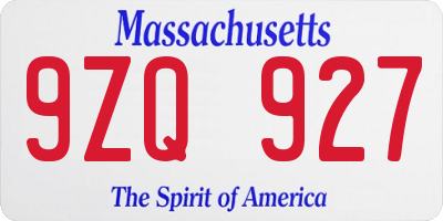 MA license plate 9ZQ927