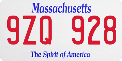 MA license plate 9ZQ928