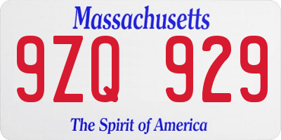 MA license plate 9ZQ929