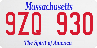 MA license plate 9ZQ930