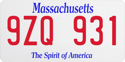 MA license plate 9ZQ931