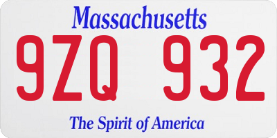 MA license plate 9ZQ932
