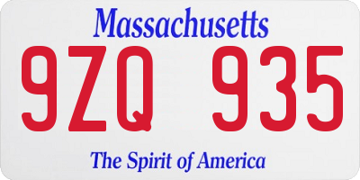 MA license plate 9ZQ935