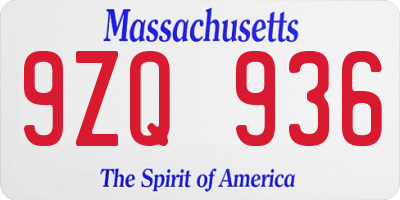 MA license plate 9ZQ936