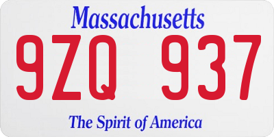 MA license plate 9ZQ937