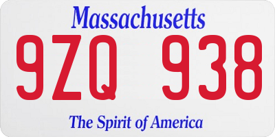 MA license plate 9ZQ938