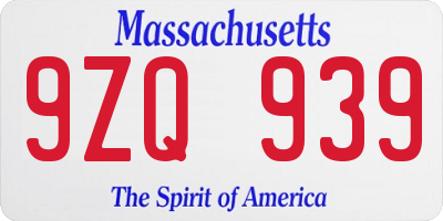 MA license plate 9ZQ939