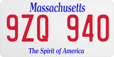 MA license plate 9ZQ940