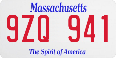 MA license plate 9ZQ941