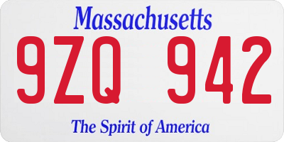 MA license plate 9ZQ942