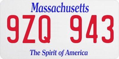 MA license plate 9ZQ943