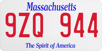 MA license plate 9ZQ944