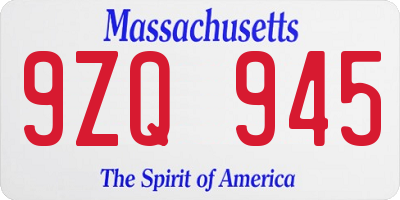 MA license plate 9ZQ945