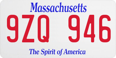 MA license plate 9ZQ946