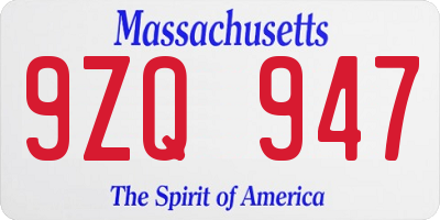 MA license plate 9ZQ947