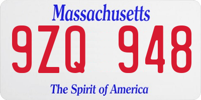 MA license plate 9ZQ948