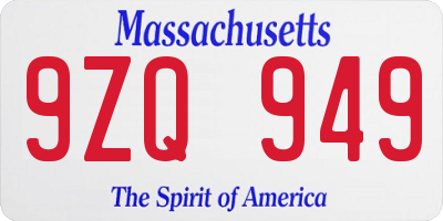 MA license plate 9ZQ949