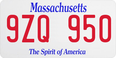 MA license plate 9ZQ950