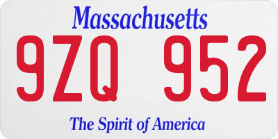 MA license plate 9ZQ952