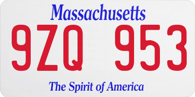 MA license plate 9ZQ953