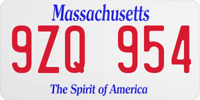 MA license plate 9ZQ954