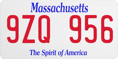 MA license plate 9ZQ956