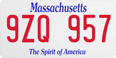 MA license plate 9ZQ957