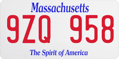 MA license plate 9ZQ958