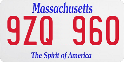MA license plate 9ZQ960