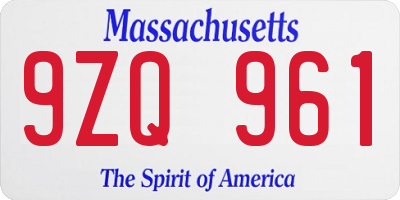 MA license plate 9ZQ961