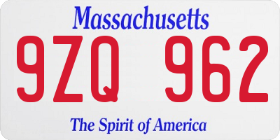 MA license plate 9ZQ962