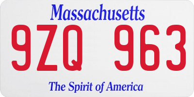 MA license plate 9ZQ963