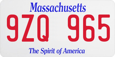 MA license plate 9ZQ965