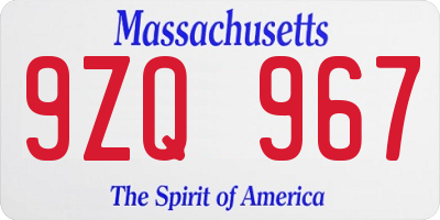 MA license plate 9ZQ967